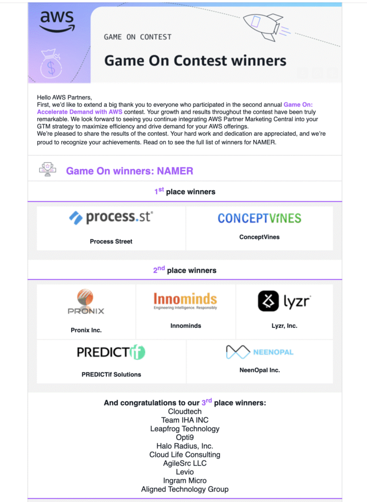 AWS nova game on winners